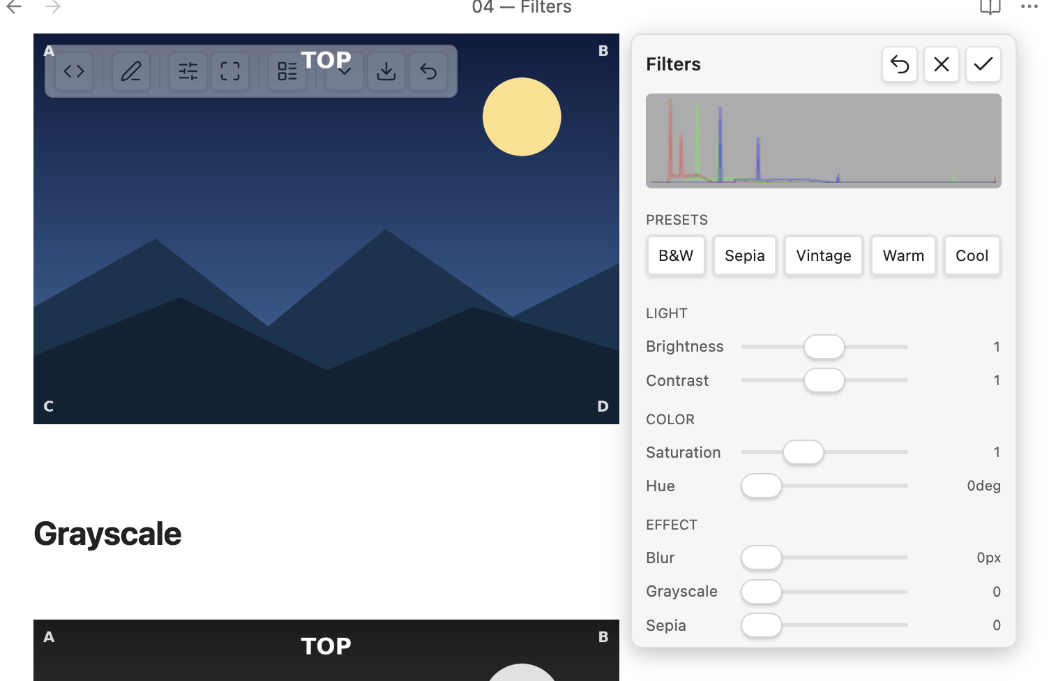 The filter panel docked beside the image