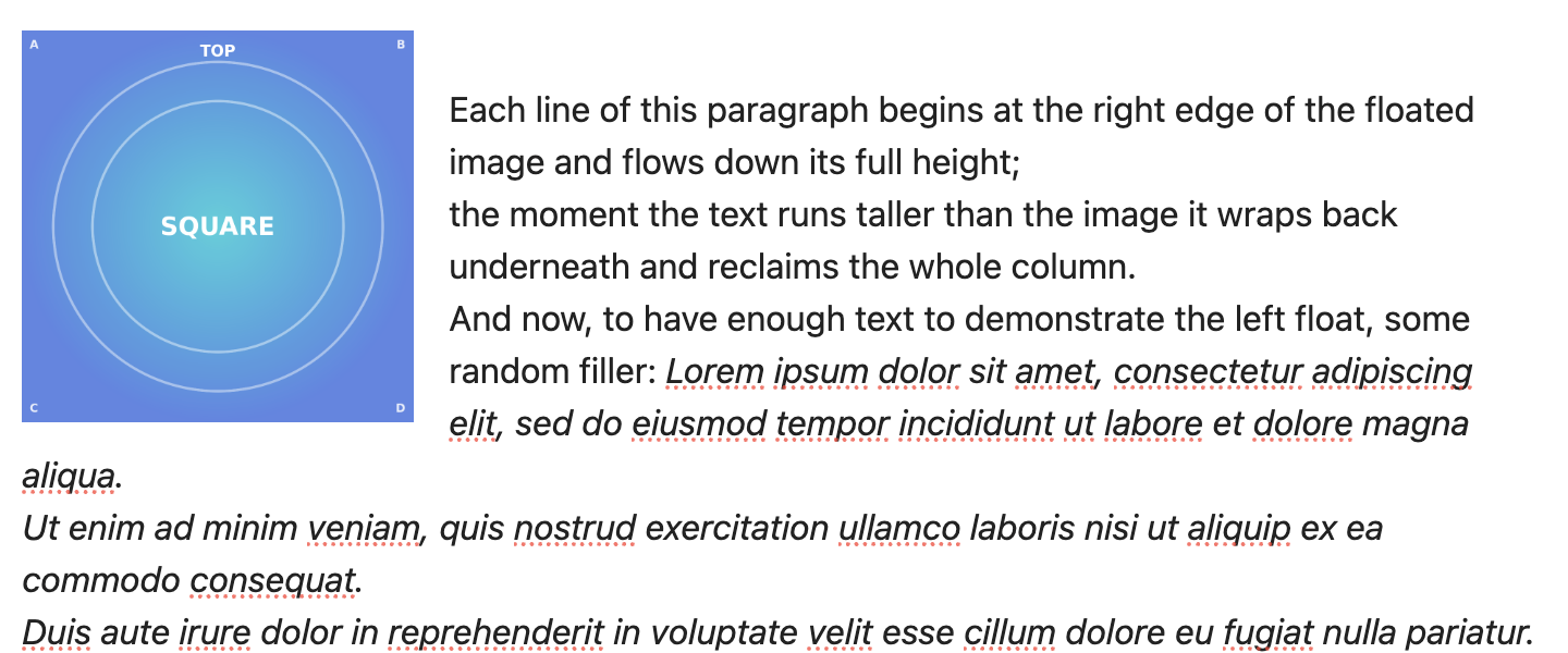 An image floated left with text wrapping around it